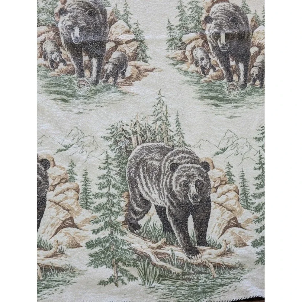 Vtg Cannon Mills Grizzly Bear Throw Blanket Lodge Cabin 60x46 Nature Forest Cubs